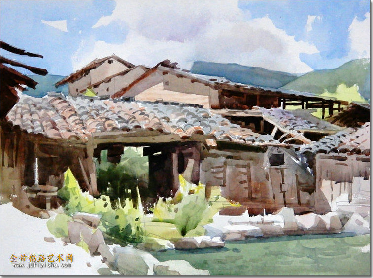 1《福建泰宁——有水塘的老宅》石增琇36X56cm.jpg