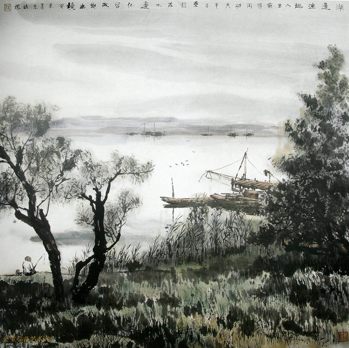湖边渔趣68x69cm.JPG