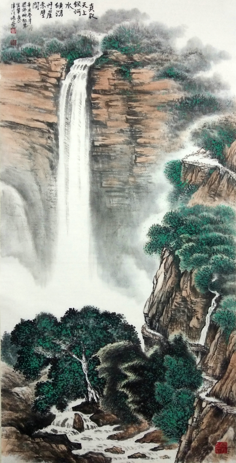 棚田 山水河 75cm 水墨風景画 里山風景 故郷 農村 北陸地方 日本の原