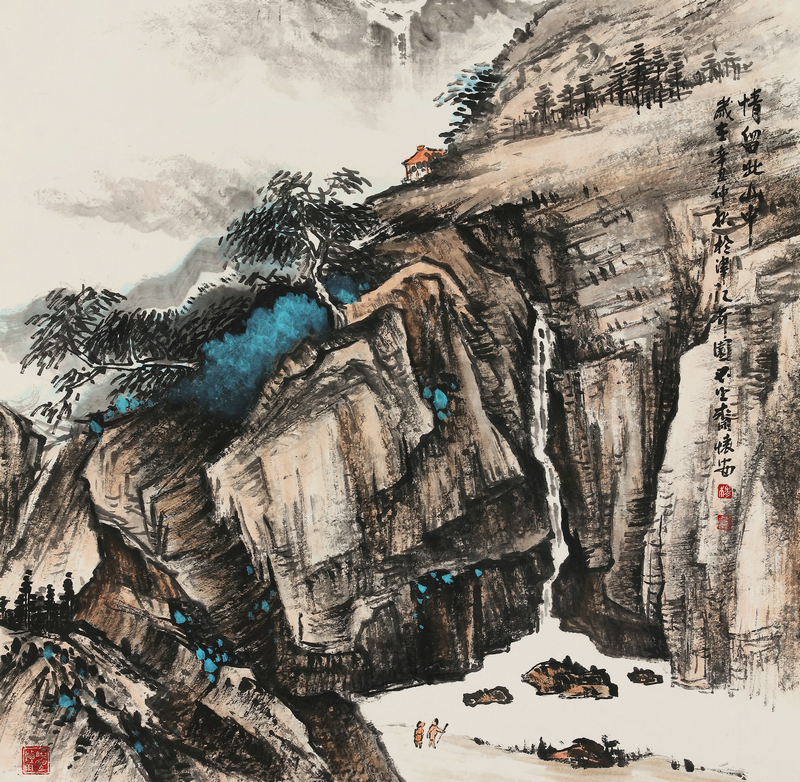 棚田 山水河 75cm 水墨風景画 里山風景 故郷 農村 北陸地方 日本の原風景