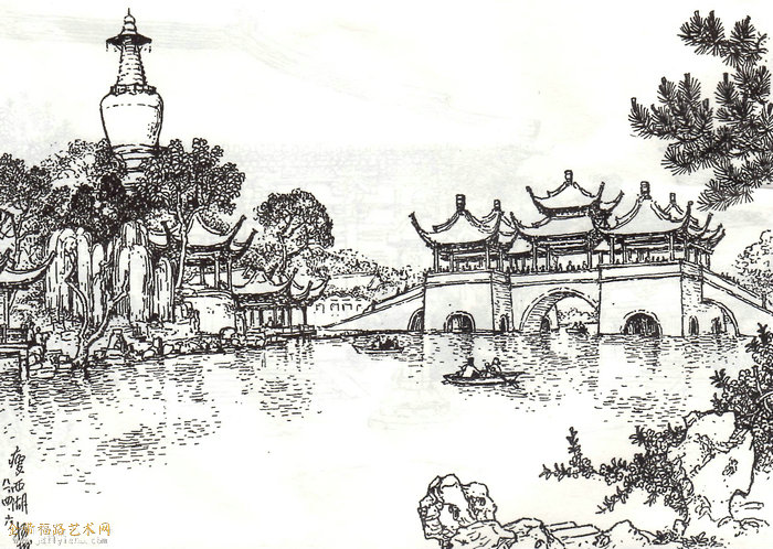 扬州廋西湖,风景十分美丽,五亭桥是其中主要建筑,桥建于清乾隆二十二